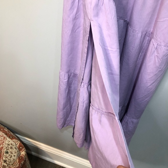 Zesica Lavender One Shoulder Flounce Smocked Tiered Leg Slit Midi Dress, Pockets - Picture 5 of 11